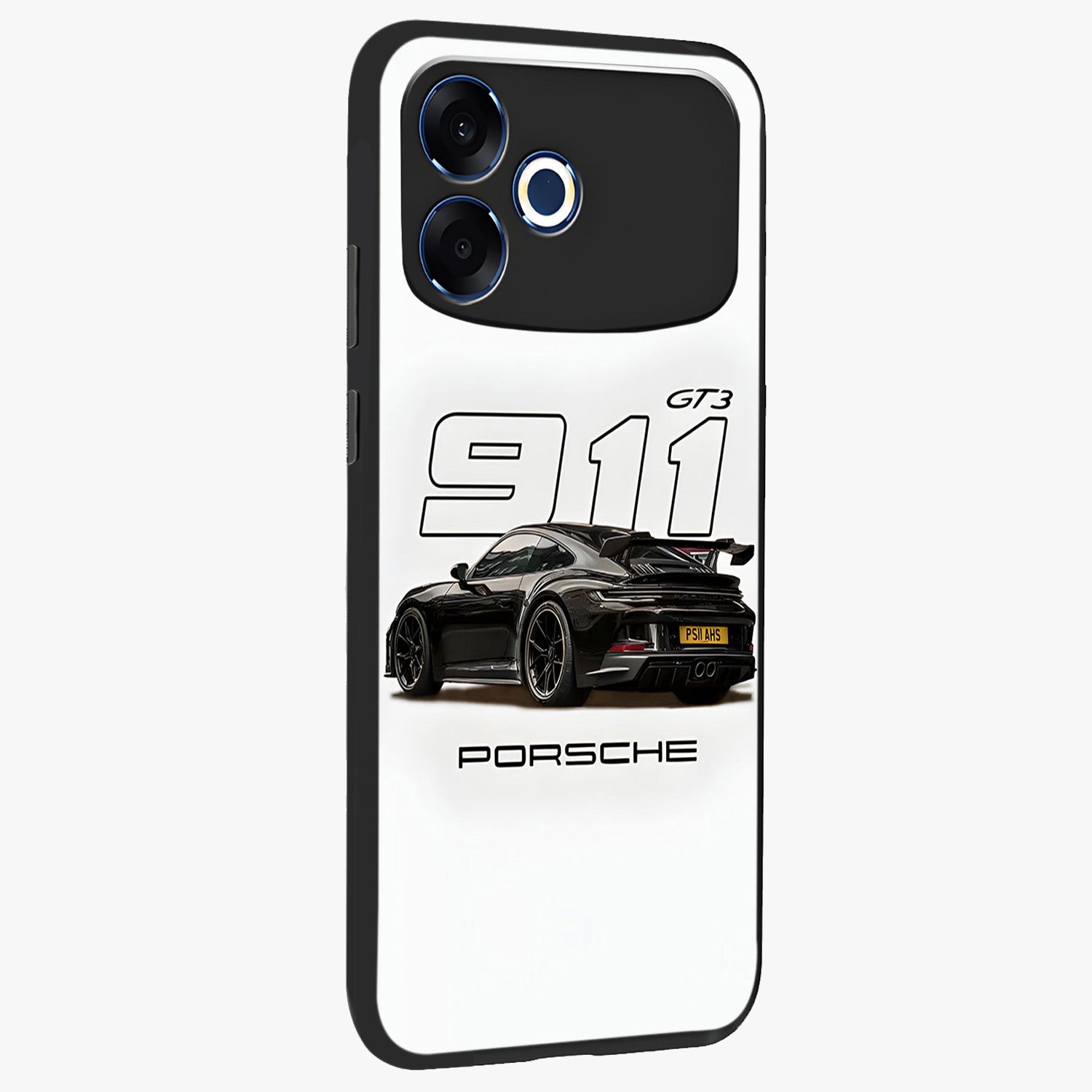 Turbo Legacy Icon Glass Case upright view showcasing bold racing inspired artwork with classic car theme.