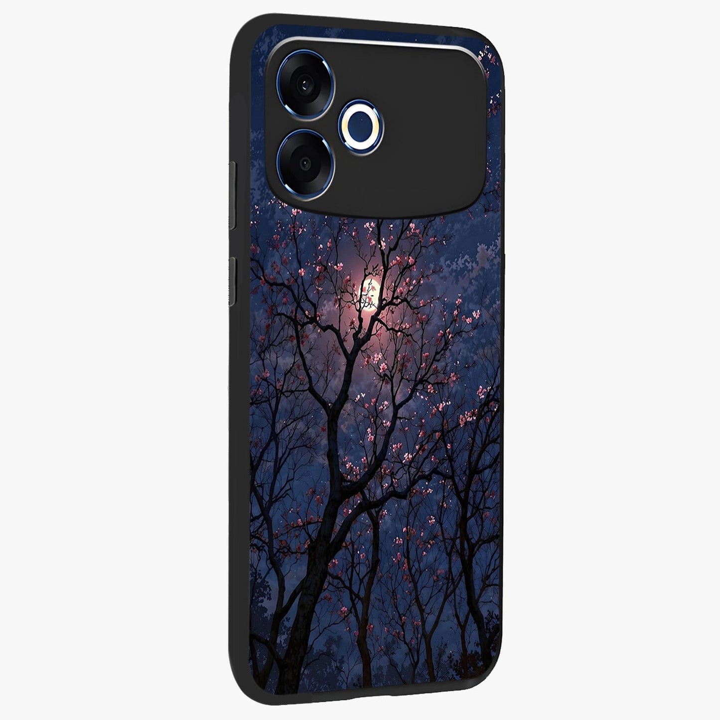 Twilight Sakura Serenade Glass Case upright view showcasing beautiful cherry blossom artwork with serene evening theme.