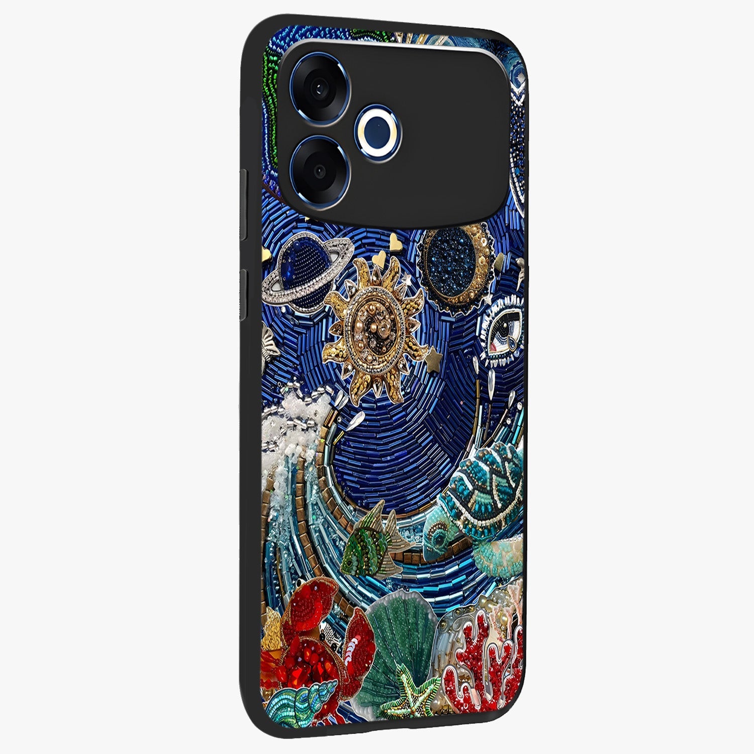 Universe Underwater Spark Glass Case upright view showcasing magical underwater galaxy artwork with vibrant cosmic theme.