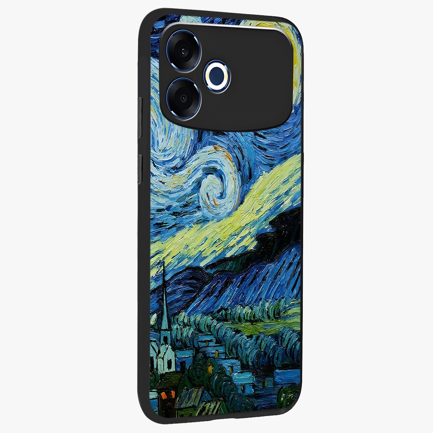 Van Gogh Art Glass Case upright view showcasing expressive painting style artwork with timeless artistic theme.