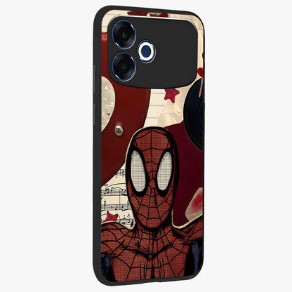 Web Warrior Vibes Glass Case upright view showcasing energetic superhero artwork with bold action theme.