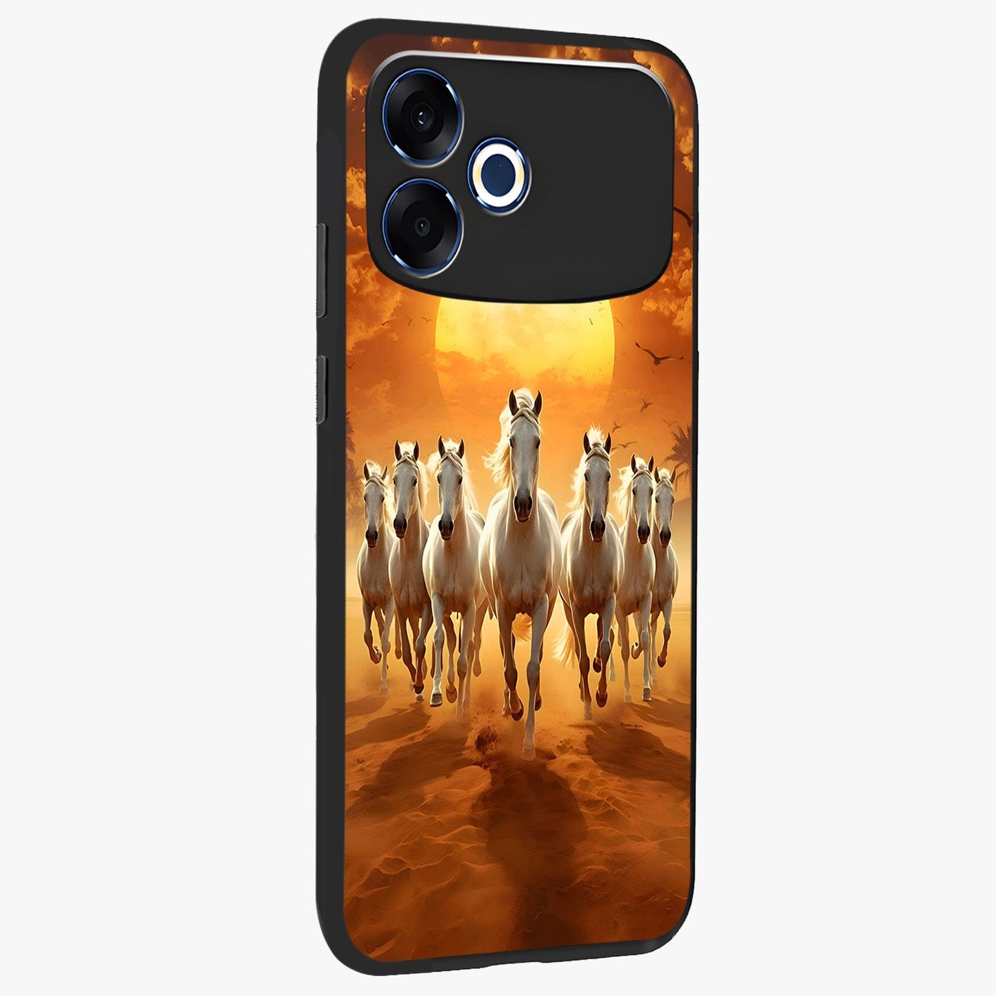 Wild Sunset Majesty Glass Case upright view showcasing dramatic sunset artwork with bold nature theme.