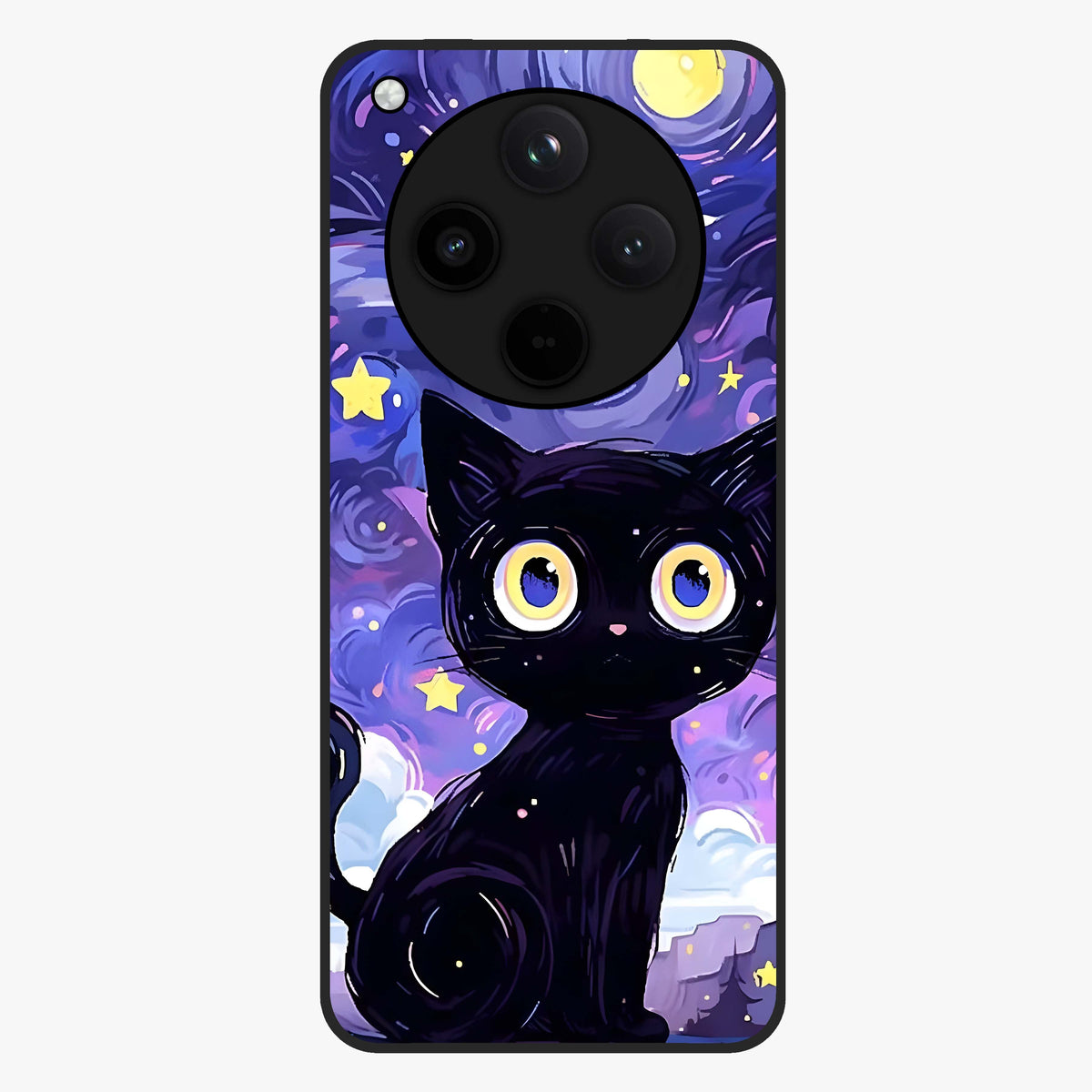 Abstract Cat Art Glass Case showing flat back view with artistic cat illustration and glossy glass finish.