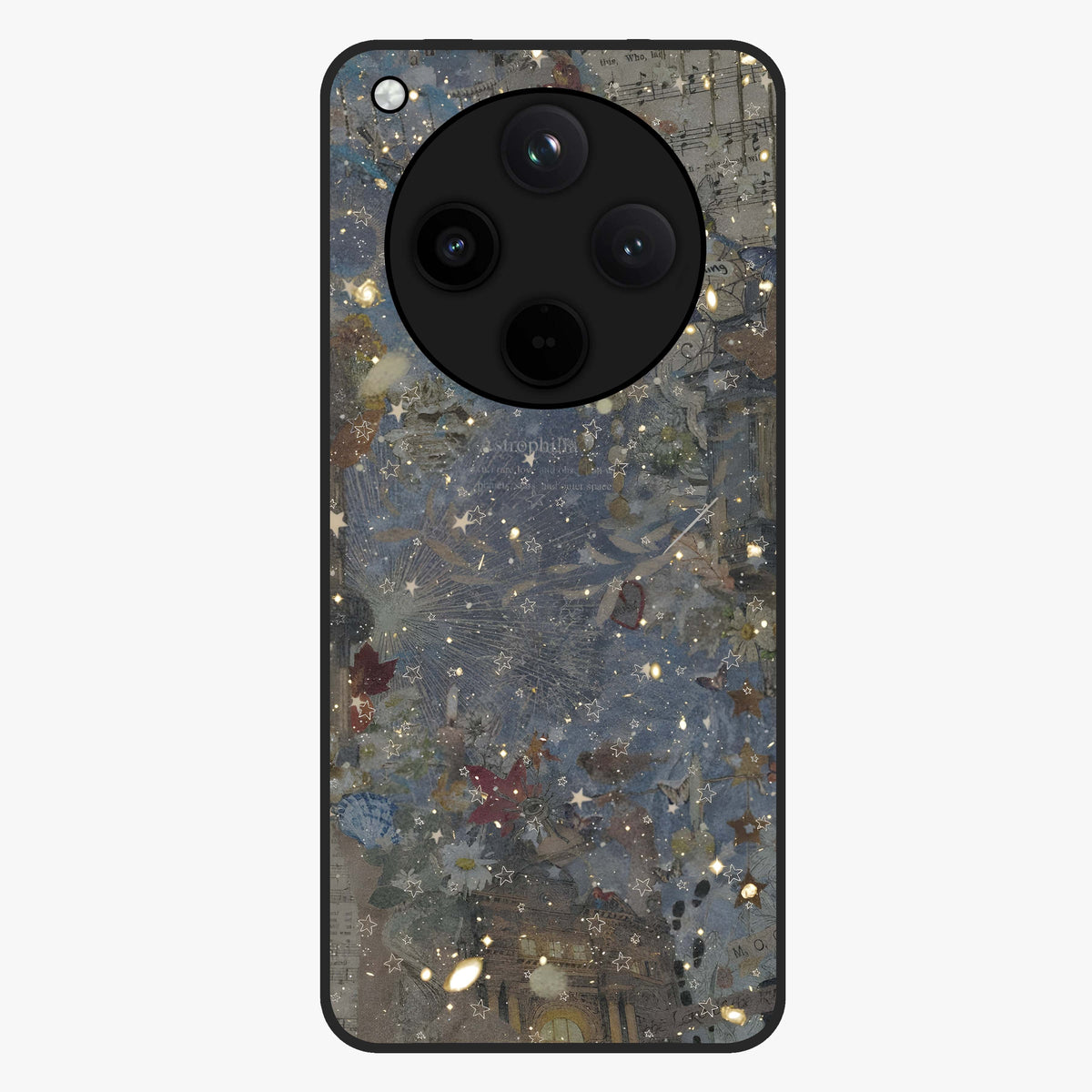 Aesthetic Astrolophia Glass Case showing flat back view with dreamy aesthetic design and glossy glass finish.