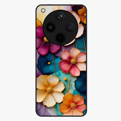 Artlyn Grace Flower Pattern Glass Case showing flat back view with elegant floral pattern artwork and glossy glass finish.