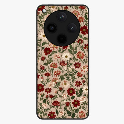 Biege Flower With Leaf Glass Case showing flat back view with soft beige floral artwork and glossy glass finish.