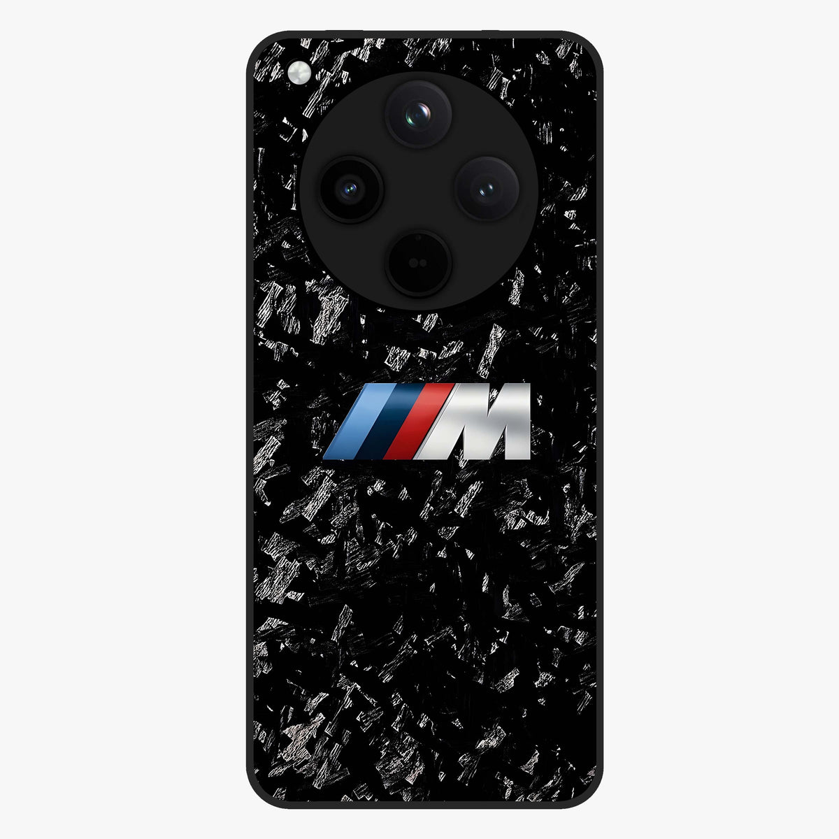 Carbon Speed Mark Glass Case showing flat back view with sporty carbon pattern artwork and glossy glass finish.