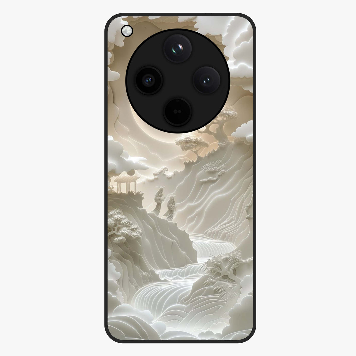 Celestial Origami Glass Case showing flat back view with artistic origami inspired celestial artwork and glossy glass finish.