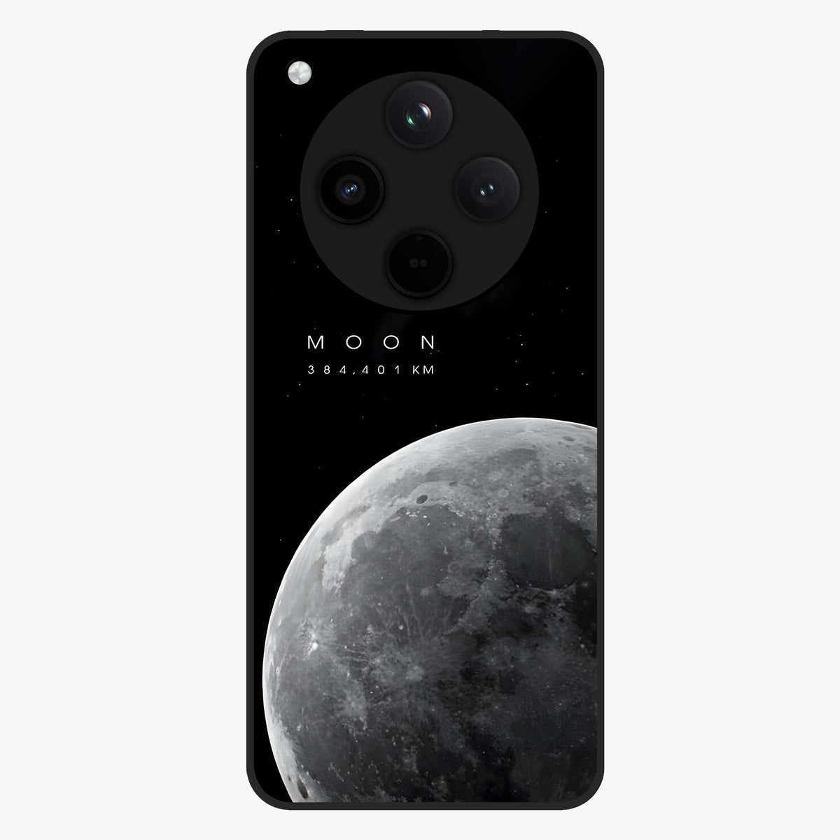 Cosmic Moon Glow Glass Case showing flat back view with glowing moon artwork and glossy glass finish.