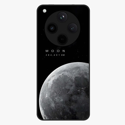 Cosmic Moon Glow Glass Case showing flat back view with glowing moon artwork and glossy glass finish.