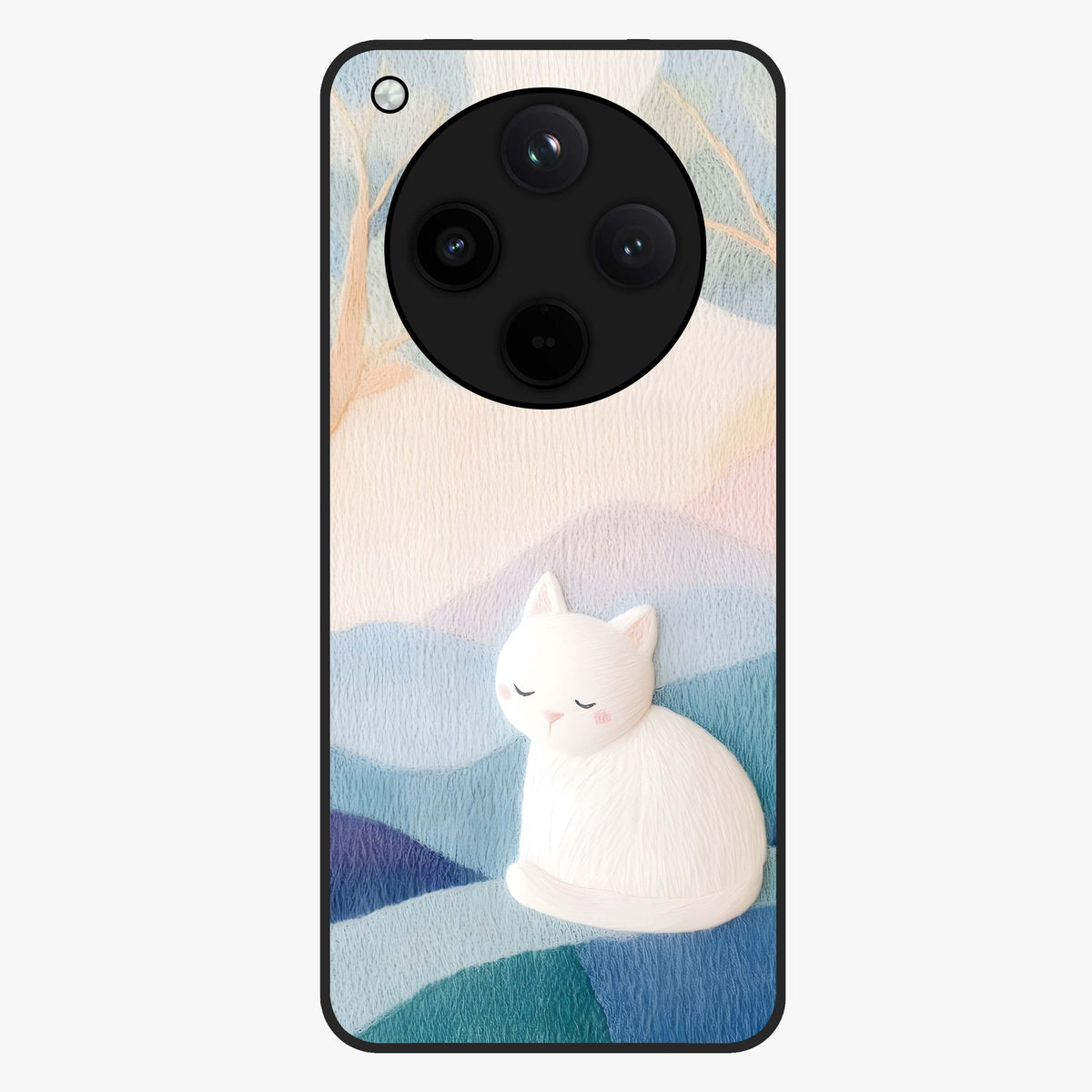 Cotton Dream Cat Glass Case showing flat back view with soft dreamy cat artwork and glossy glass finish.