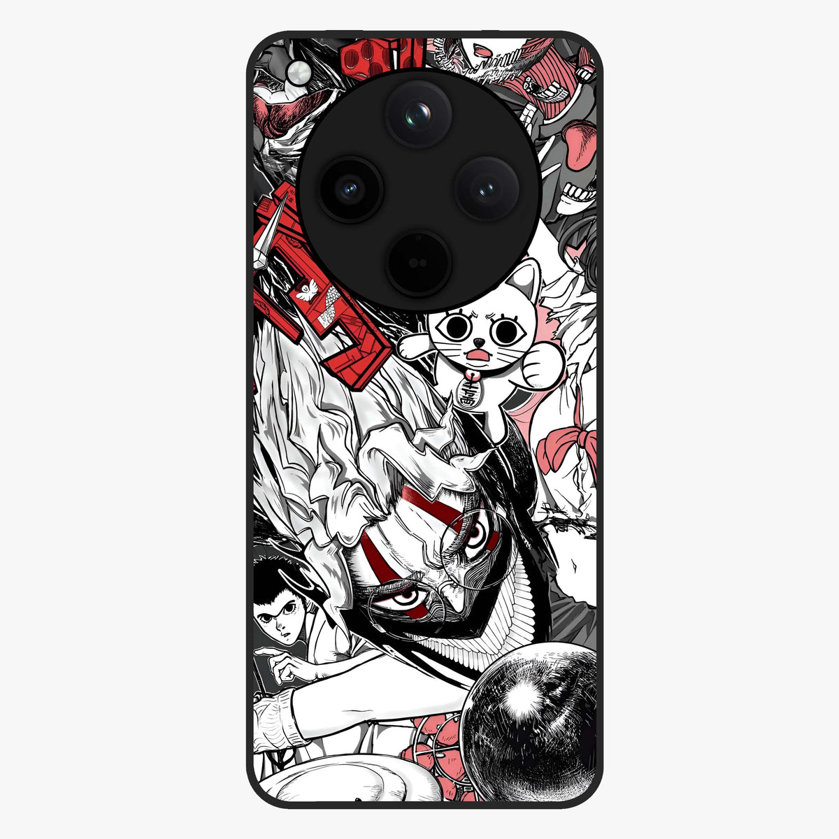 Crimson Chaos Panel Glass Case showing flat back view with bold crimson abstract artwork and glossy glass finish.