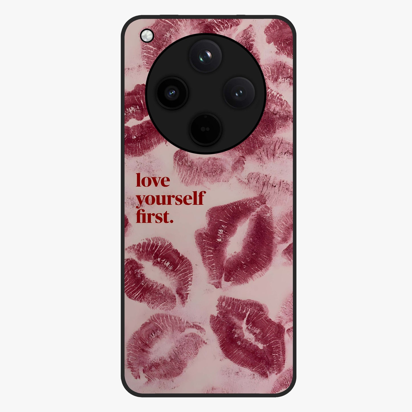 Crimson Kiss Love Glass Case showing flat back view with romantic crimson themed artwork and glossy glass finish.