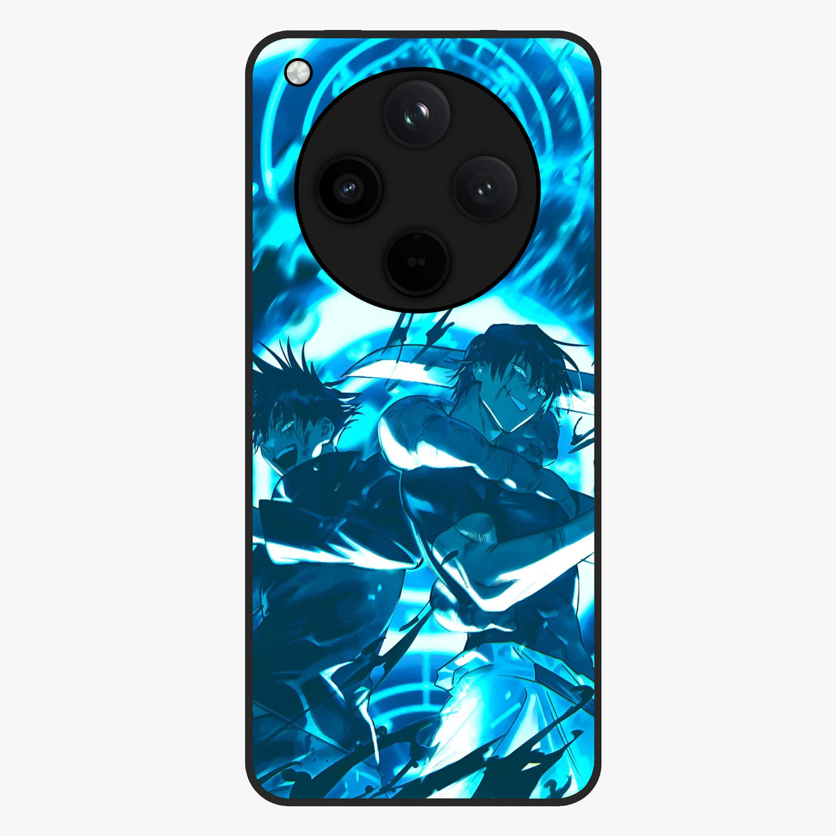 Cursed Energy Clash Glass Case showing flat back view with intense cursed energy artwork and glossy glass finish.