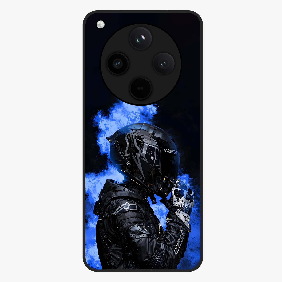 Cyber Sentinel Protocol Glass Case showing flat back view with futuristic cyber themed artwork and glossy glass finish.