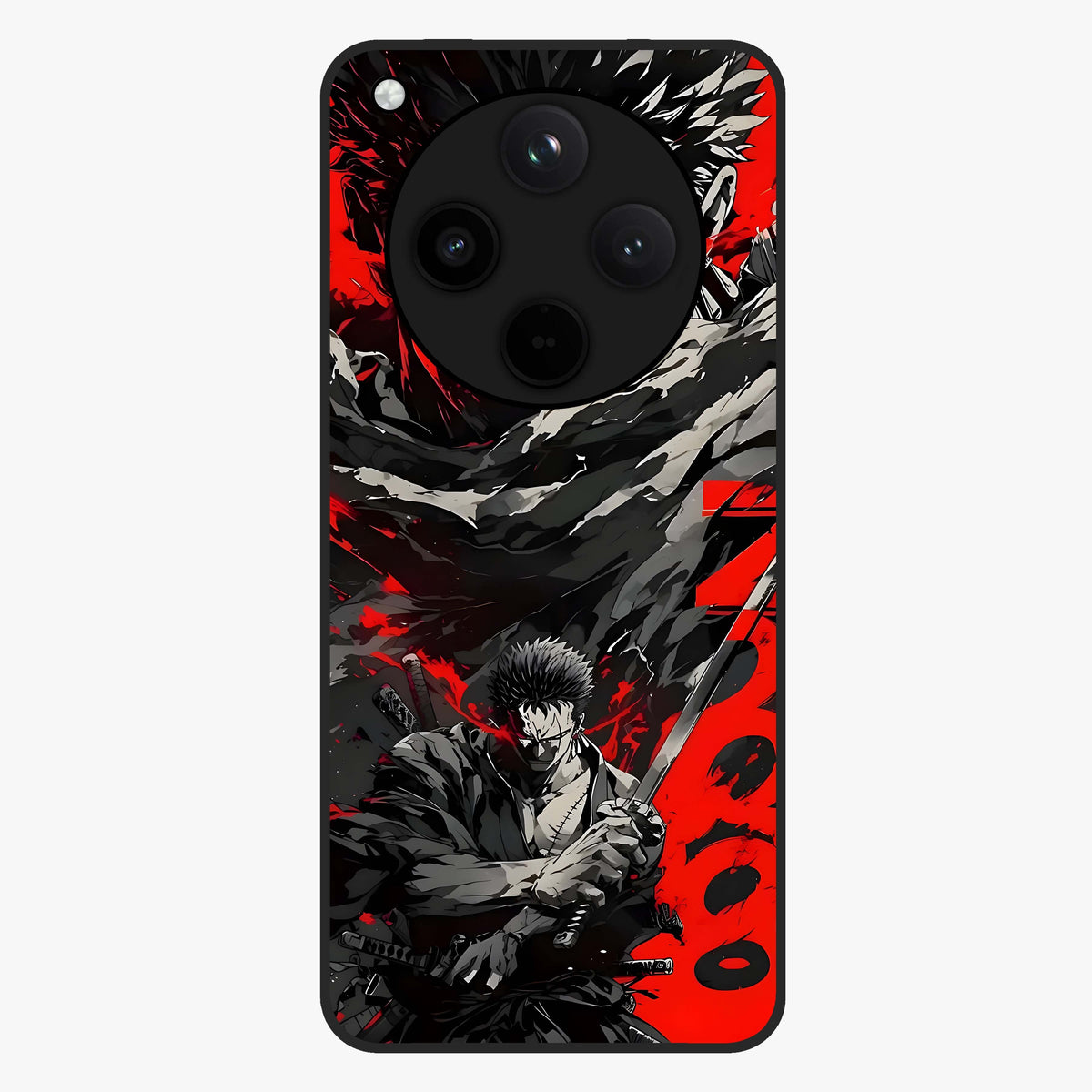 Demon Sword Resolve Glass Case showing flat back view with fierce sword warrior artwork and glossy glass finish.