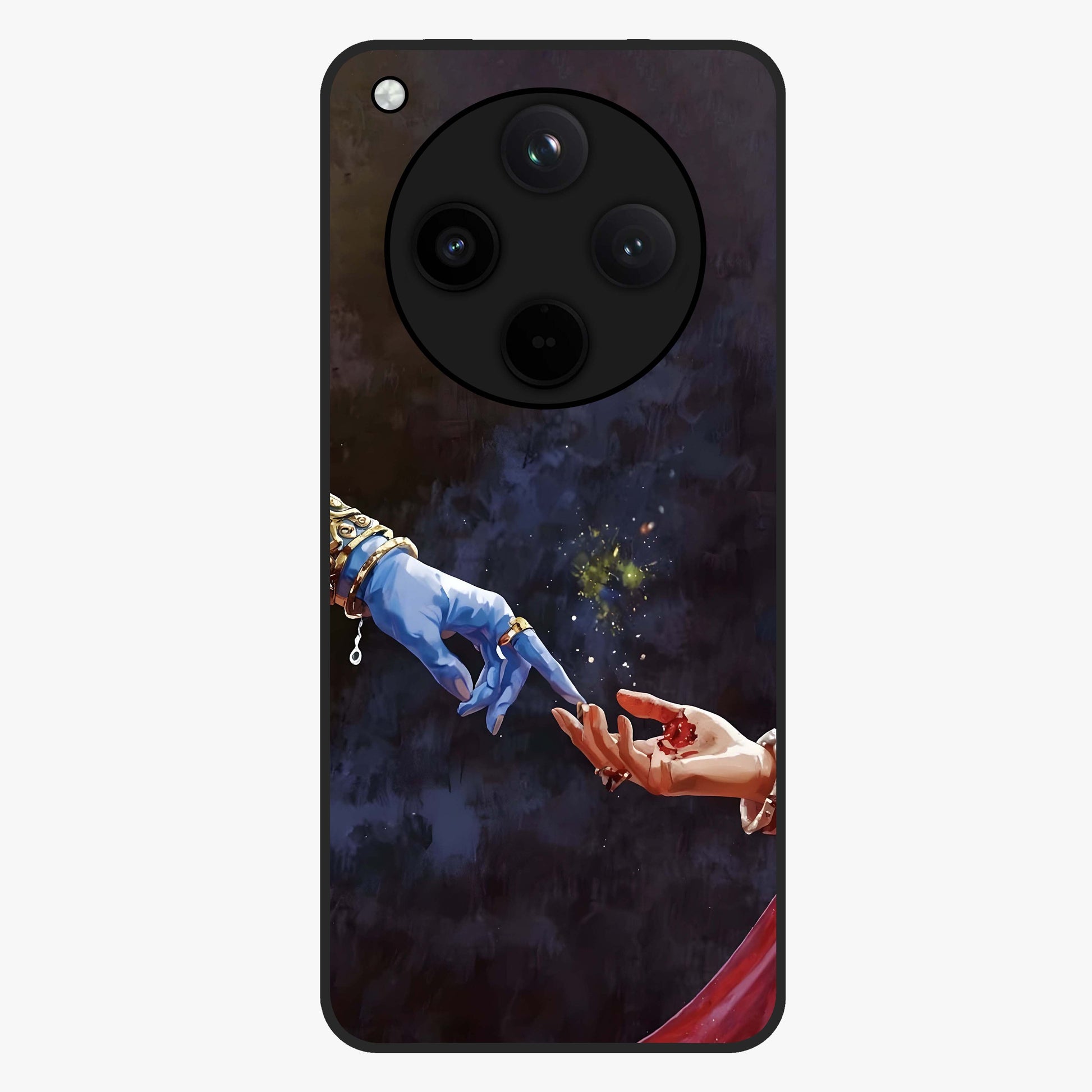Divine Touch Eternal Glass Case showing flat back view with spiritual themed artwork and glossy glass finish.