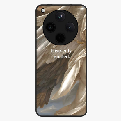 Divine Winged Grace Glass Case showing flat back view with elegant wing inspired artwork and glossy glass finish.