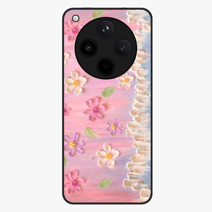 Dreamy Painted Garden Glass Case showing flat back view with artistic painted floral garden artwork and glossy glass finish.