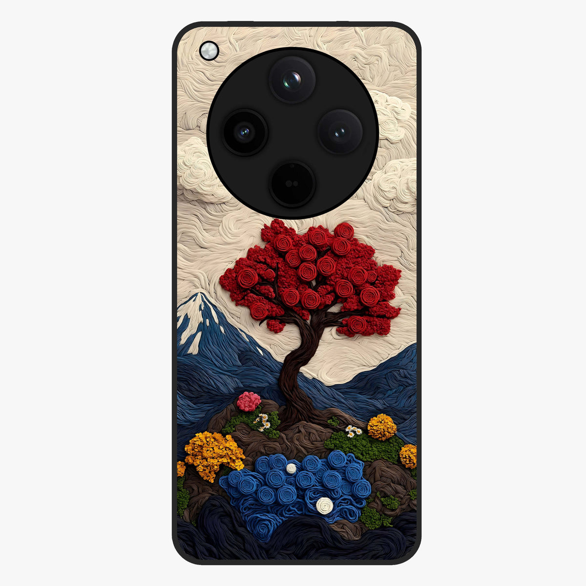 Eternal Nature Tapestry Glass Case showing flat back view with intricate nature tapestry artwork and glossy glass finish.