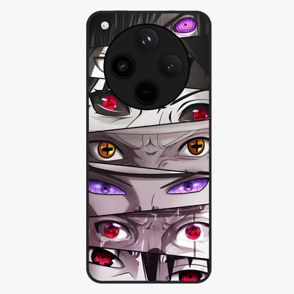 Eyes of Destiny Glass Case showing flat back view with striking eye themed artwork and glossy glass finish.