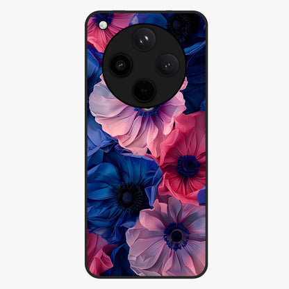 Flower Paper Art Pattern Glass Case showing flat back view with paper cut style floral artwork and glossy glass finish.