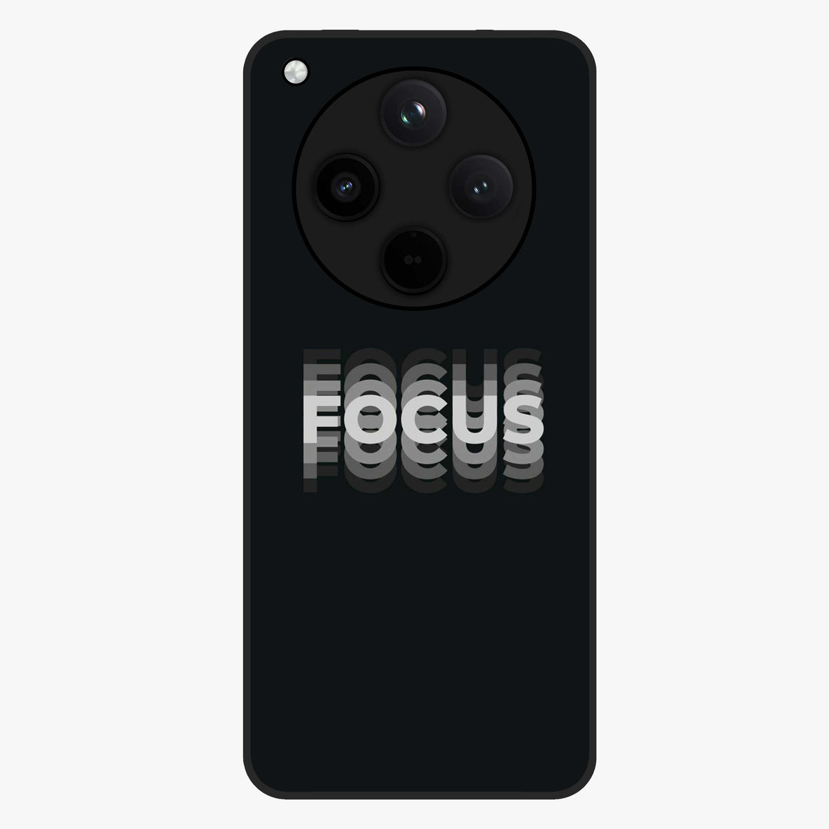 Focus Mode On Glass Case showing flat back view with bold motivational typography design and glossy glass finish.