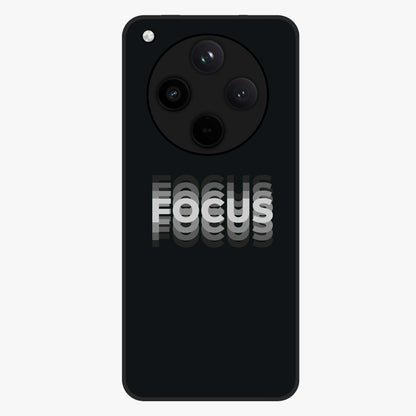 Focus Mode On Glass Case showing flat back view with bold motivational typography design and glossy glass finish.
