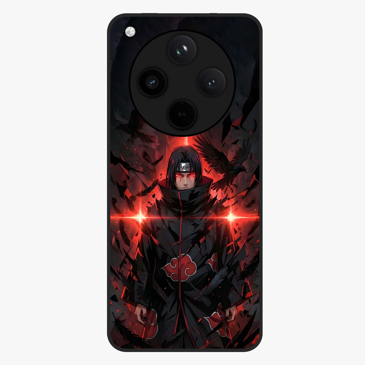 Focused Blade Discipline Glass Case showing flat back view with warrior sword themed artwork and glossy glass finish.