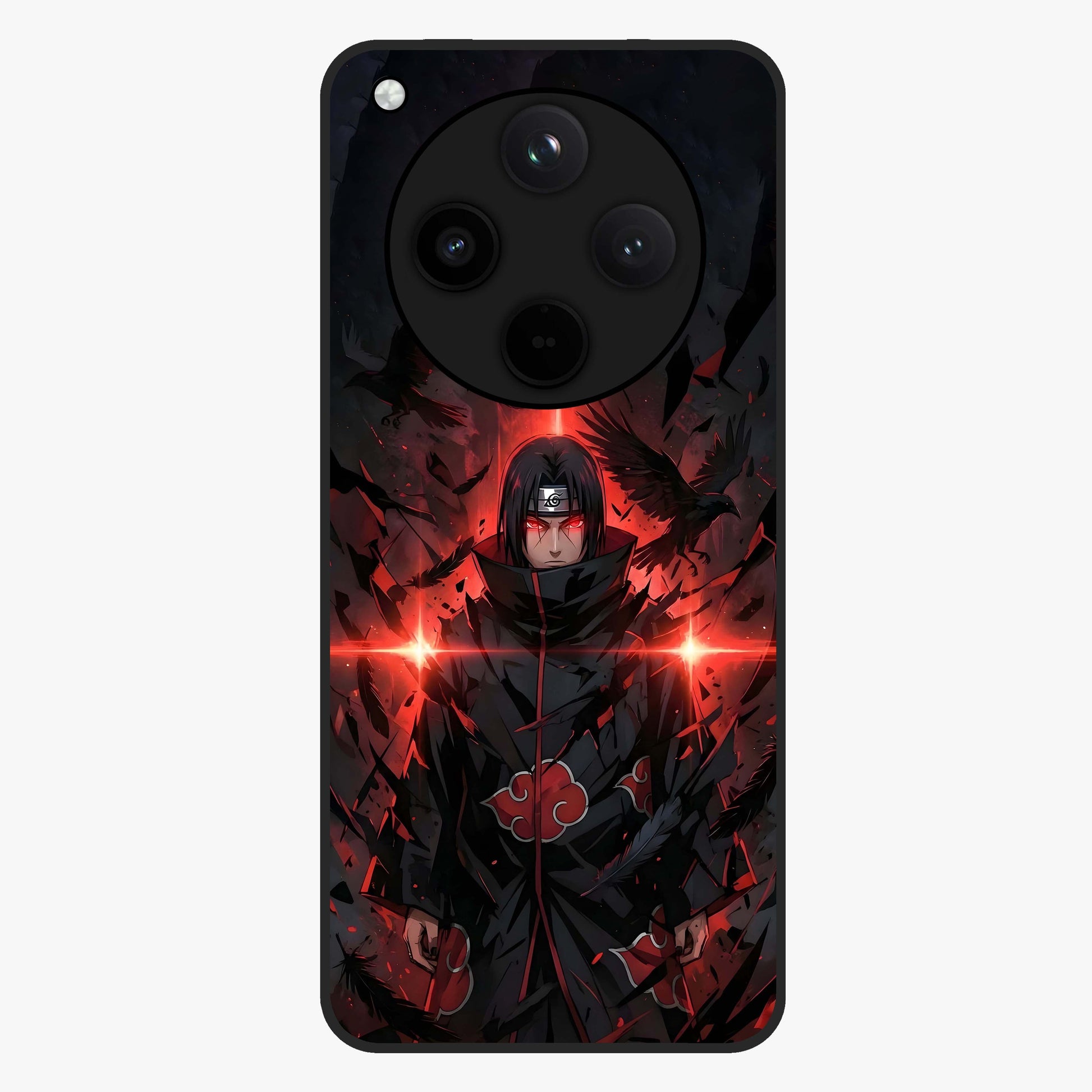 Focused Blade Discipline Glass Case showing flat back view with warrior sword themed artwork and glossy glass finish.