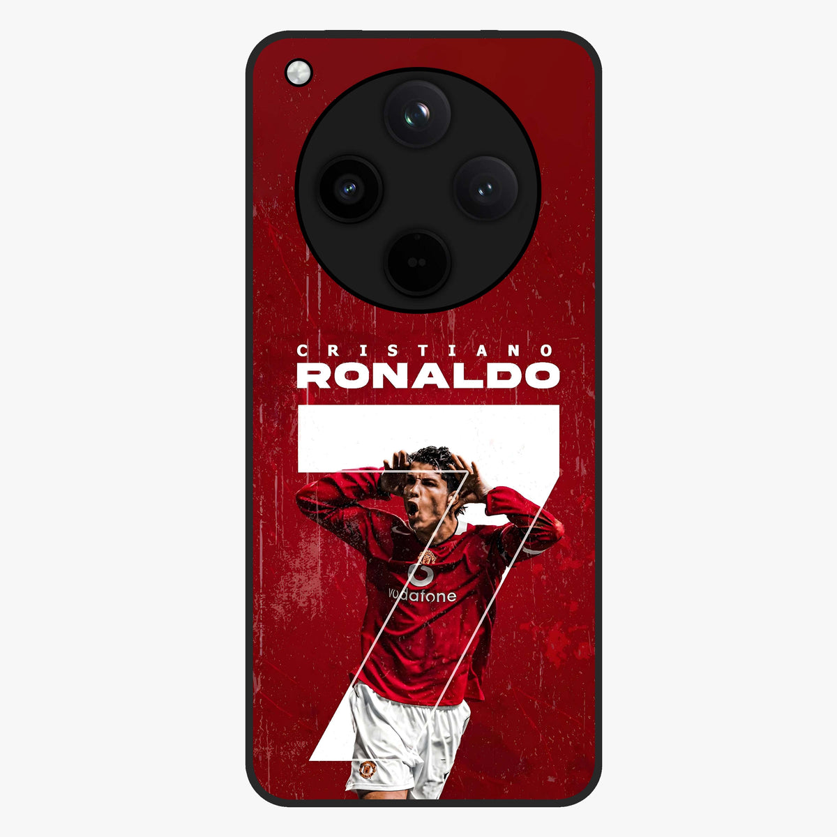 Goal Celebration Legacy Glass Case showing flat back view with football celebration inspired artwork and glossy glass finish.
