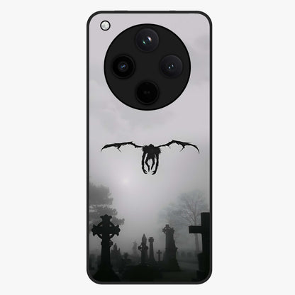 Graveyard Shadow Descent Glass Case showing flat back view with dark graveyard themed artwork and glossy glass finish.