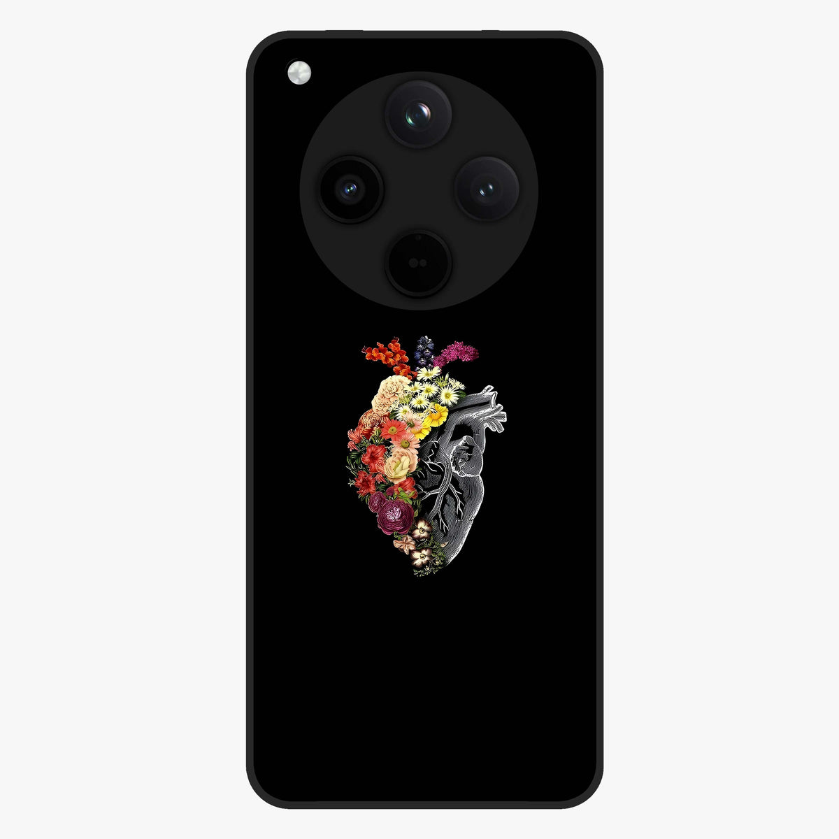 Heart With Flowers Glass Case showing flat back view with heart shaped floral artwork and glossy glass finish.
