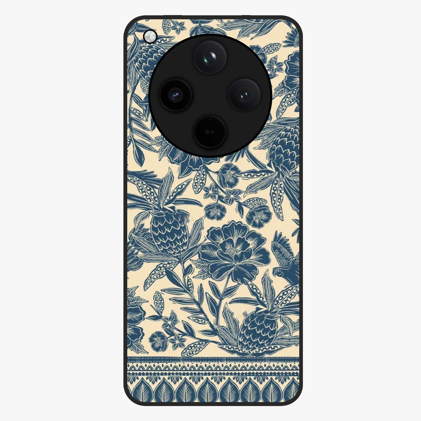 Heirloom Wild Bloom Glass Case showing flat back view with vintage inspired wild flower artwork and glossy glass finish.
