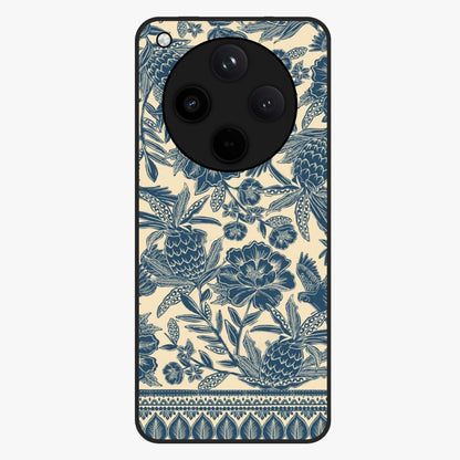 Heirloom Wild Bloom Glass Case showing flat back view with vintage inspired wild flower artwork and glossy glass finish.