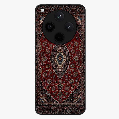 Heritage Carpet Royale Glass Case showing flat back view with ornate Persian carpet inspired pattern and glossy glass finish.