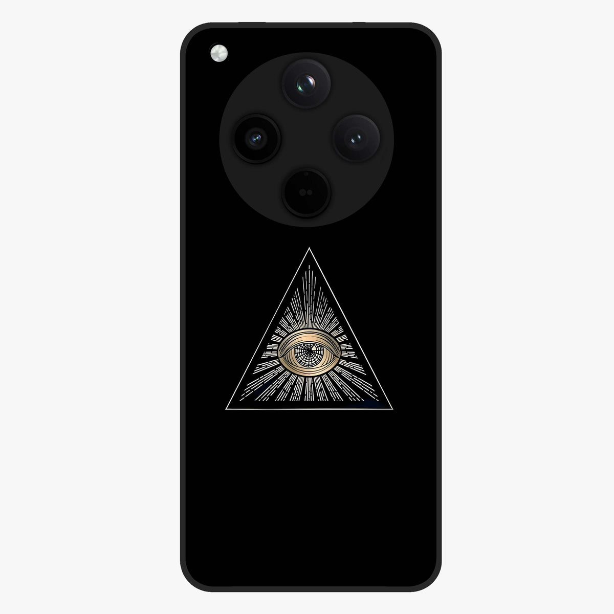 Illuminati Evil Glass Case showing flat back view with mysterious illuminati symbol artwork and glossy glass finish.