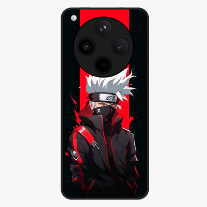 Kakashi Scarlet Shadow Glass Case showing flat back view with powerful anime ninja artwork and glossy glass finish.