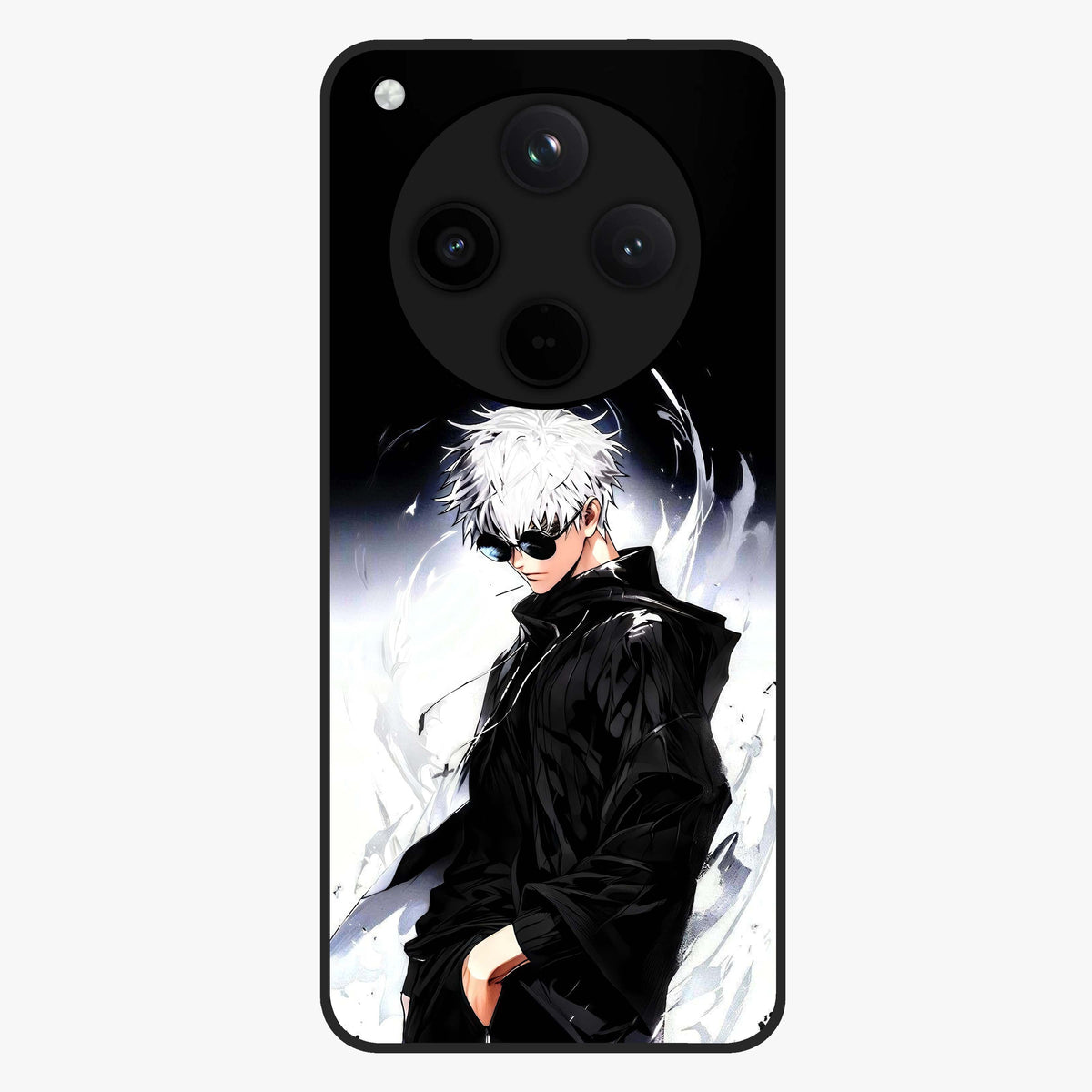 Limitless Shadow King Glass Case showing flat back view with powerful shadow warrior artwork and glossy glass finish.