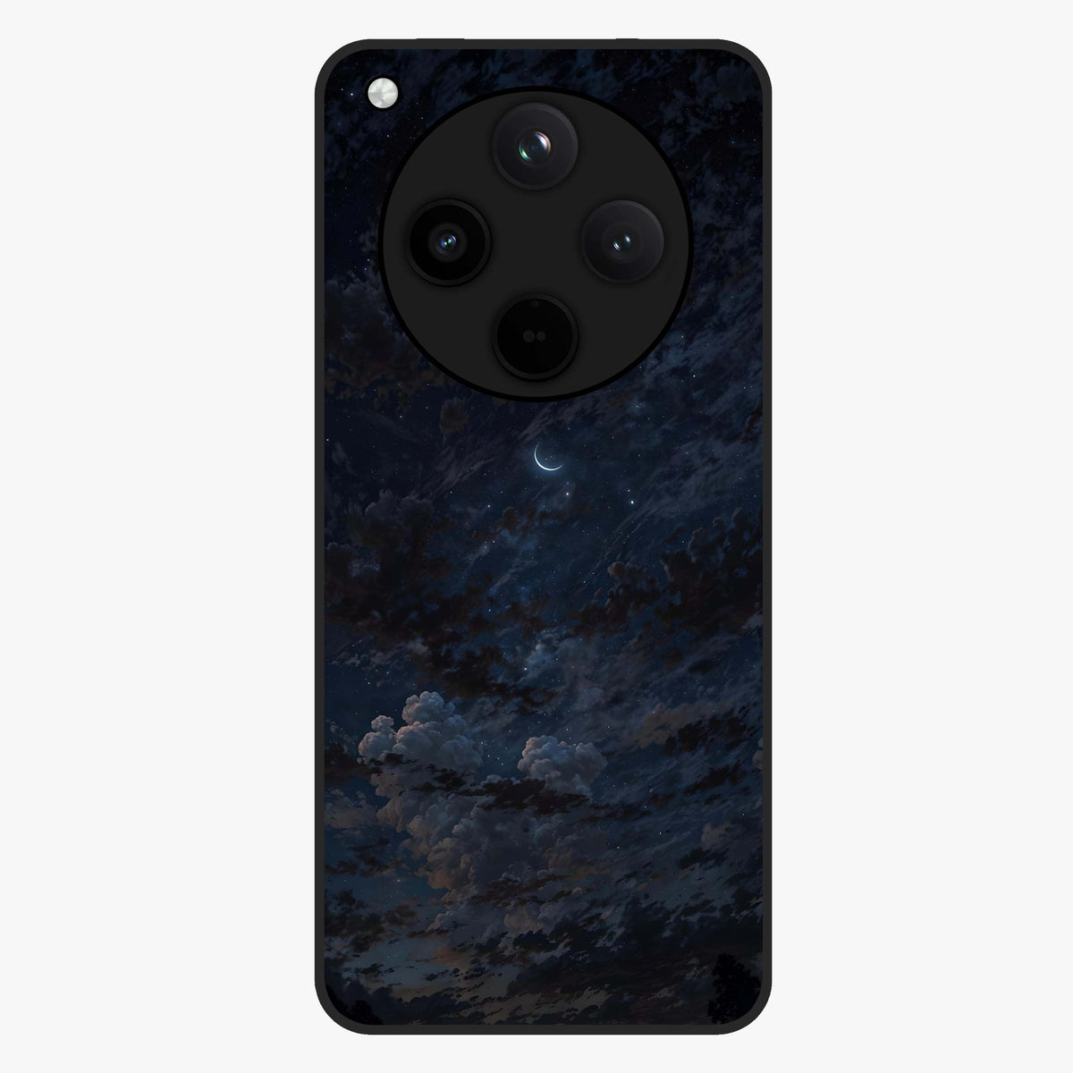 Lunar Veil Silence Glass Case showing flat back view with mystical moon veil artwork and glossy glass finish.