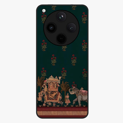Macmerise Glass Case showing flat back view with stylish modern artwork and glossy glass finish.