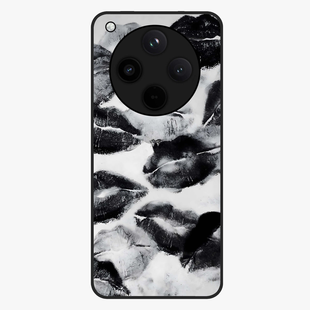 Midnight Kiss Marks Glass Case showing flat back view with lipstick kiss mark artwork and glossy glass finish.