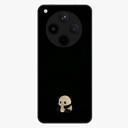 Midnight Panda Love Glass Case showing flat back view with cute panda themed artwork and glossy glass finish.