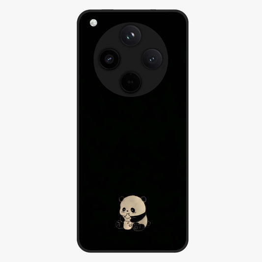 Midnight Panda Love Glass Case showing flat back view with cute panda themed artwork and glossy glass finish.