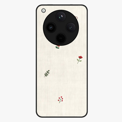 Minimal Petal Whispers Glass Case showing flat back view with soft minimal floral artwork and glossy glass finish.