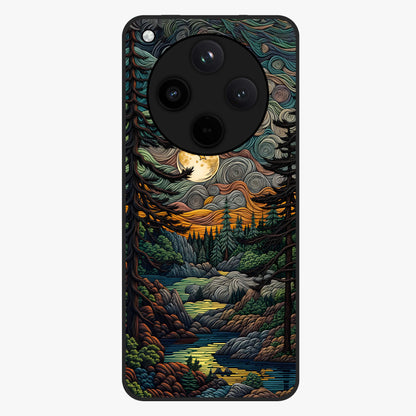 Moonlight Forest Dream Glass Case showing flat back view with mystical forest moonlight artwork and glossy glass finish.