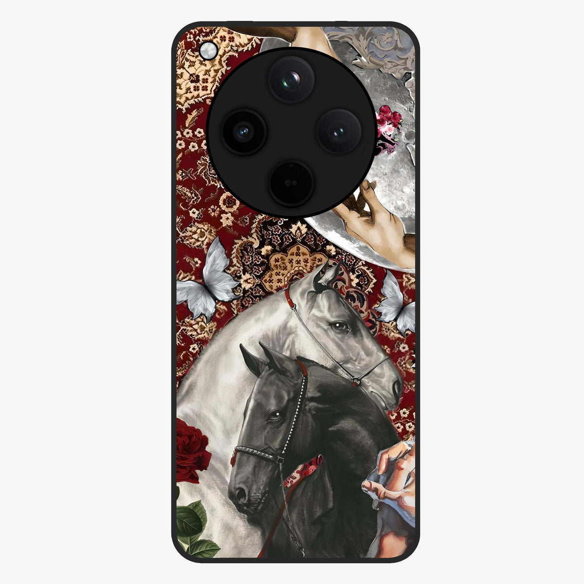 Moonlit Royal Stallion Glass Case showing flat back view with majestic horse under moonlight artwork and glossy glass finish.