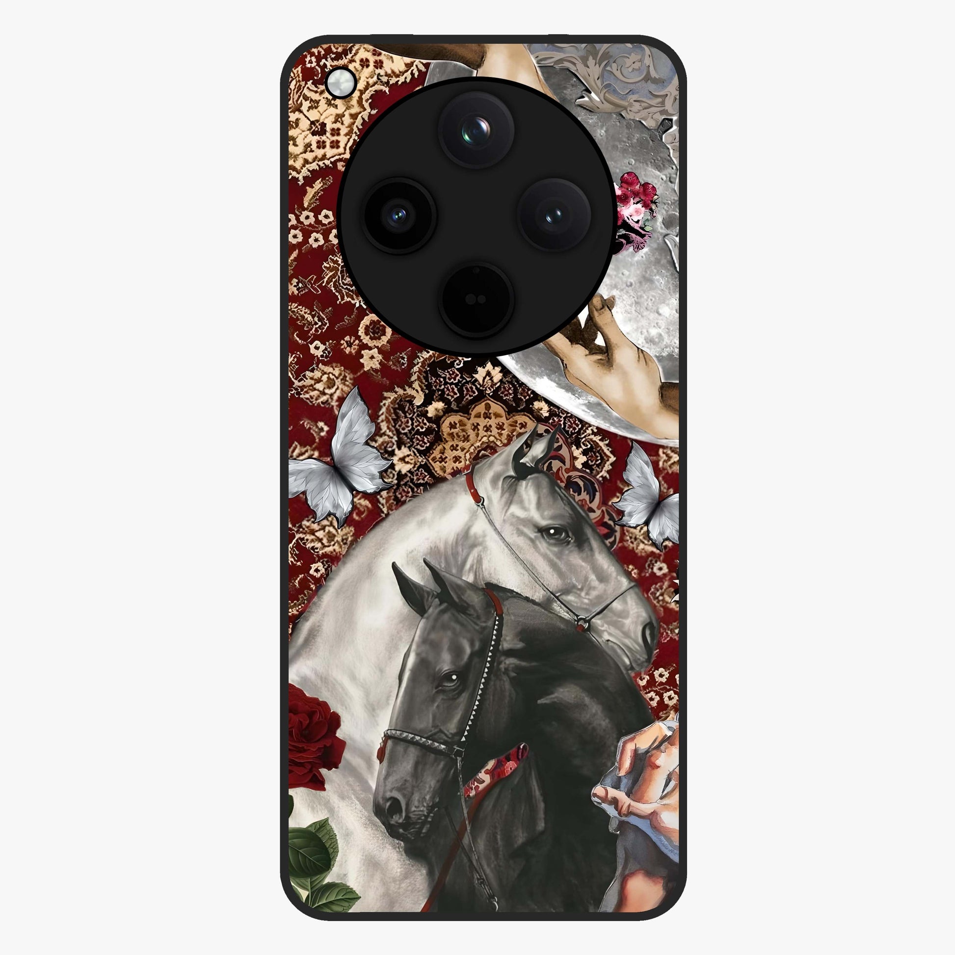 Moonlit Royal Stallion Glass Case showing flat back view with majestic horse under moonlight artwork and glossy glass finish.