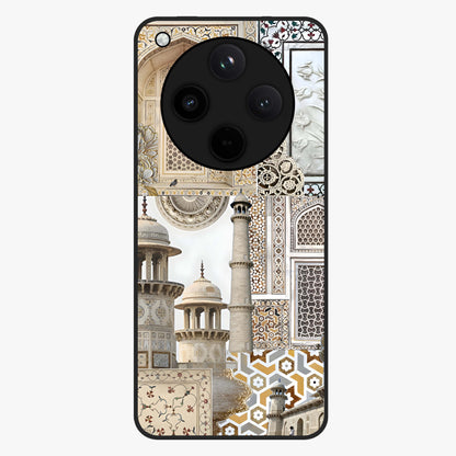 Mughal Marble Legacy Glass Case showing flat back view with intricate Mughal inspired marble pattern and glossy glass finish.