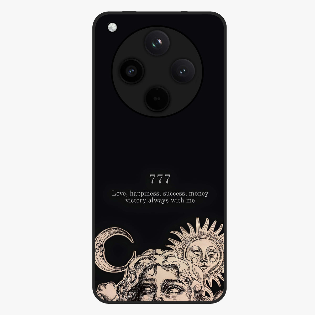 Mystic Victory Aura Glass Case showing flat back view with victory symbol artwork and glossy glass finish.